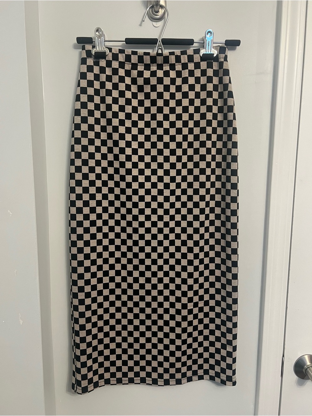 Dressed in LALA Black and Cream Checkerboard Midi Skirt